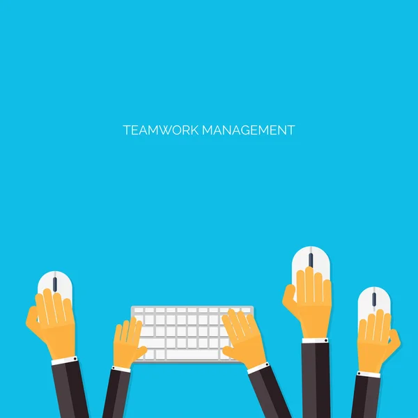 Teamwork management concept. Flat icons. Global communication and working experience. Business, briefing organization. Money making and analyzing. — Stock Vector
