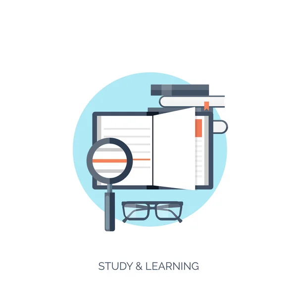 Flat vector illustration. Study and learning concept background. Distance education, brainstorm and knowledge growth,school and university subjects.Success and smart ideas, skills up. — Stock Vector