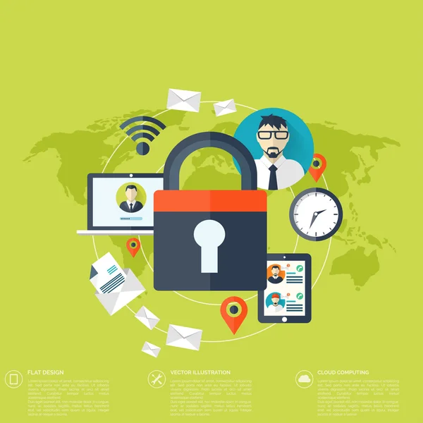 Düz asma kilit simgesi. Veri koruma kavramı. Sosyal ağ güvenliği