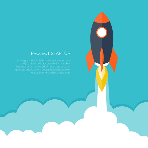 Flat rocket icon. Startup concept. Project development.