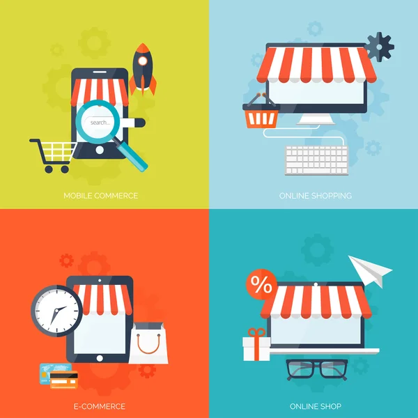 Concept de shopping sur Internet. Commerce électronique. Boutique en ligne. Argent et paiements sur le Web. Payer par clic . — Image vectorielle