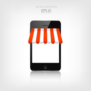 Internet alışveriş kavramı. Gerçekçi smartphone. E-ticaret. Online mağaza. Web para ve ödemeler. Tıklama başına ödeme.