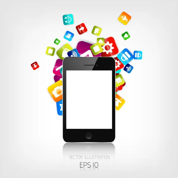 Smartphone plano detalizado realista con iconos de aplicación . — Vector de stock