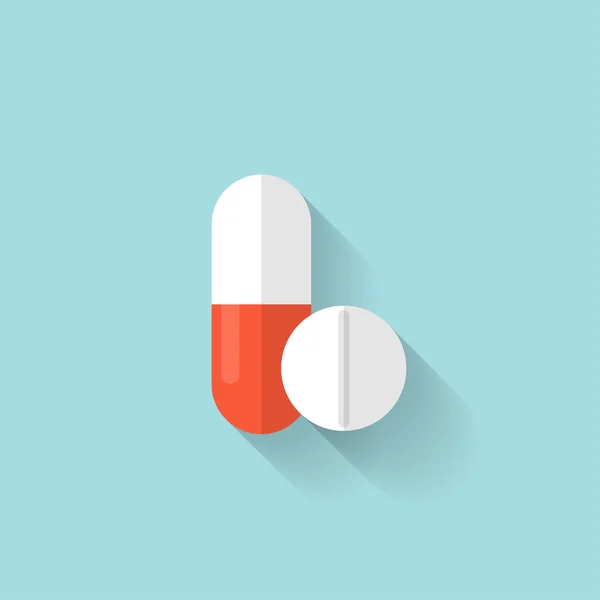 Ícone pílulas médicas planas. Símbolo dos comprimidos. Serviços de saúde . — Vetor de Stock