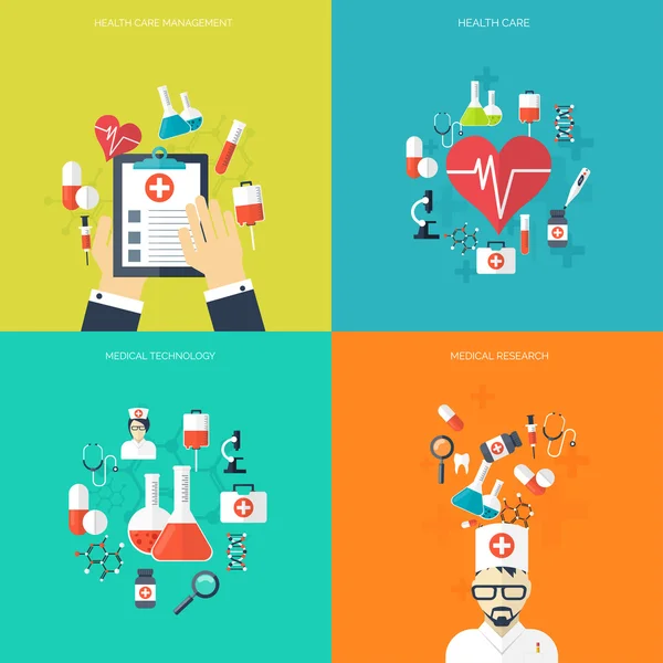 Cuidados de saúde planos e experiência em pesquisa médica. Conceito de sistema de saúde. Medicina e engenharia química. Primeiros socorros e equipamentos de diagnóstico . —  Vetores de Stock