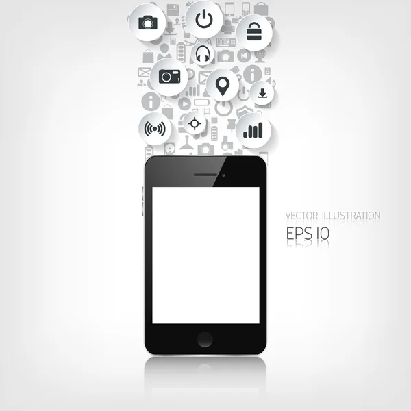 Smartphone plano detetado realista com ícones de aplicativos . — Vetor de Stock