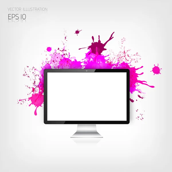 Realistic detalized flat monitor with abstract splaches. — Stock Vector