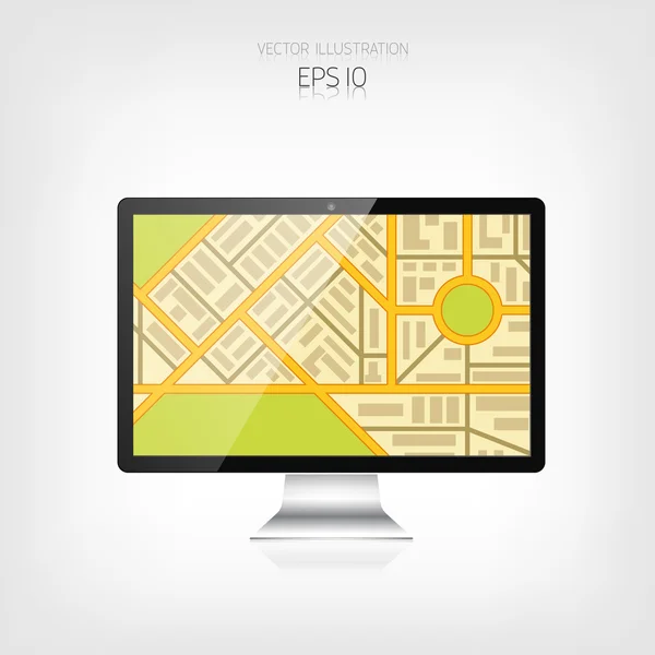 Navigation background with monitor and map.Responsive web design. Adaptive user interface. — Stock Vector