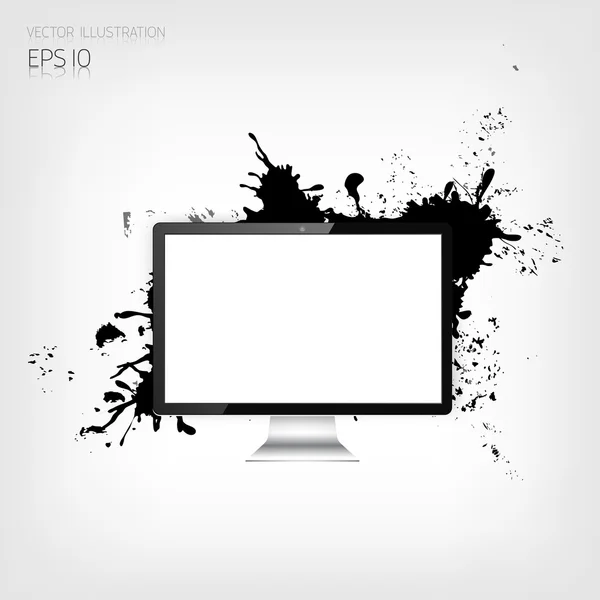 Realistische detalized vlakke monitor met abstracte splaches. — Stockvector