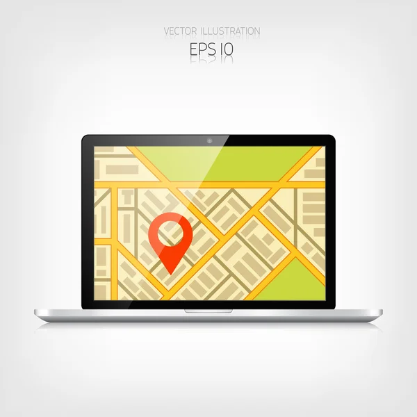 Fundo de navegação com laptop e map.Responsive web design. Interface de usuário adaptável . — Vetor de Stock