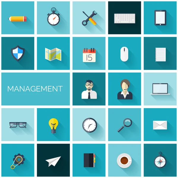 Flat management set of icons. Business and marketing. — Stock Vector