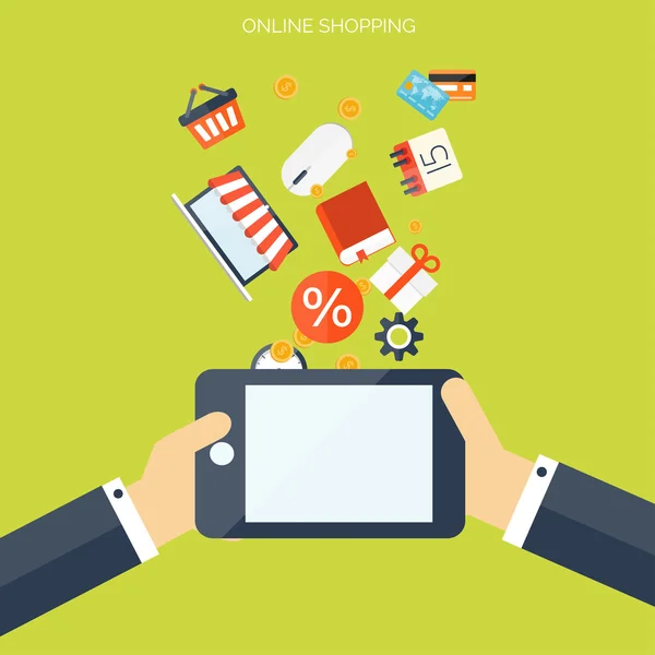 Internet-Einkaufskonzept. E-Commerce. Online-Shop. Web-Geld und Zahlungen. Bezahlung per Klick. — Stockvektor