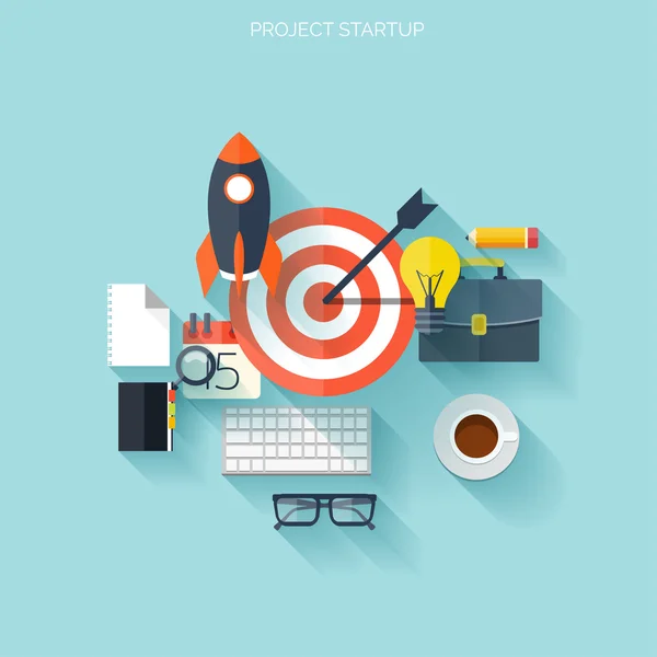 Icono plano del cohete. Concepto de inicio. Desarrollo del proyecto . — Vector de stock