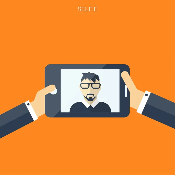 Flat selfie background. Social media and communication concept. — Stock Vector