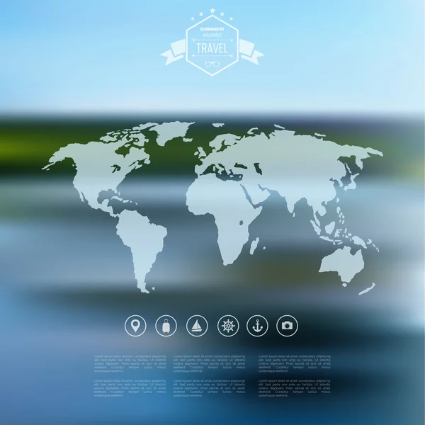 Wazig landschap achtergrond. Reizen concept met aarde kaart. Mobiele of web ui-element. Website header. — Stockvector