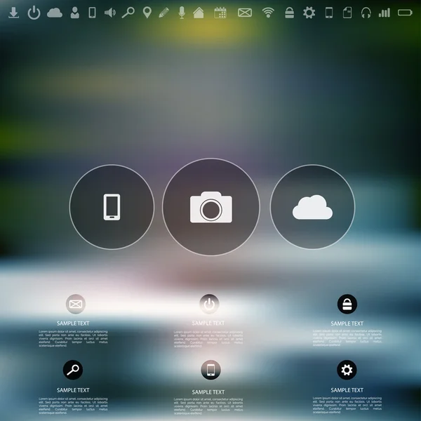 Defocused  abstract texture background with web icons. Cloud Computing.Ui elements. Web site template. — Stock Vector