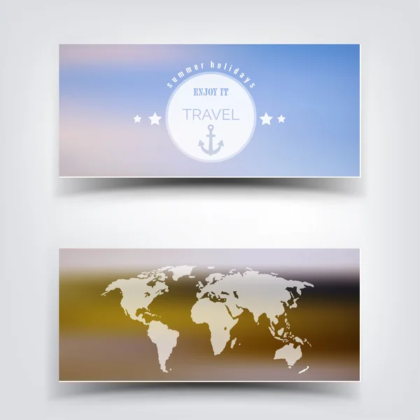 Tarjeta de fondo de paisaje borroso. Concepto de viaje con mapa de tierras. Móvil o elemento ui web. Encabezado del sitio web . — Vector de stock