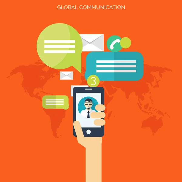 Piatto social media e concetto di rete. Comunicazione globale. Profilo del sito web avatar. Connessione tra le persone. Mappa del Forum . — Vettoriale Stock