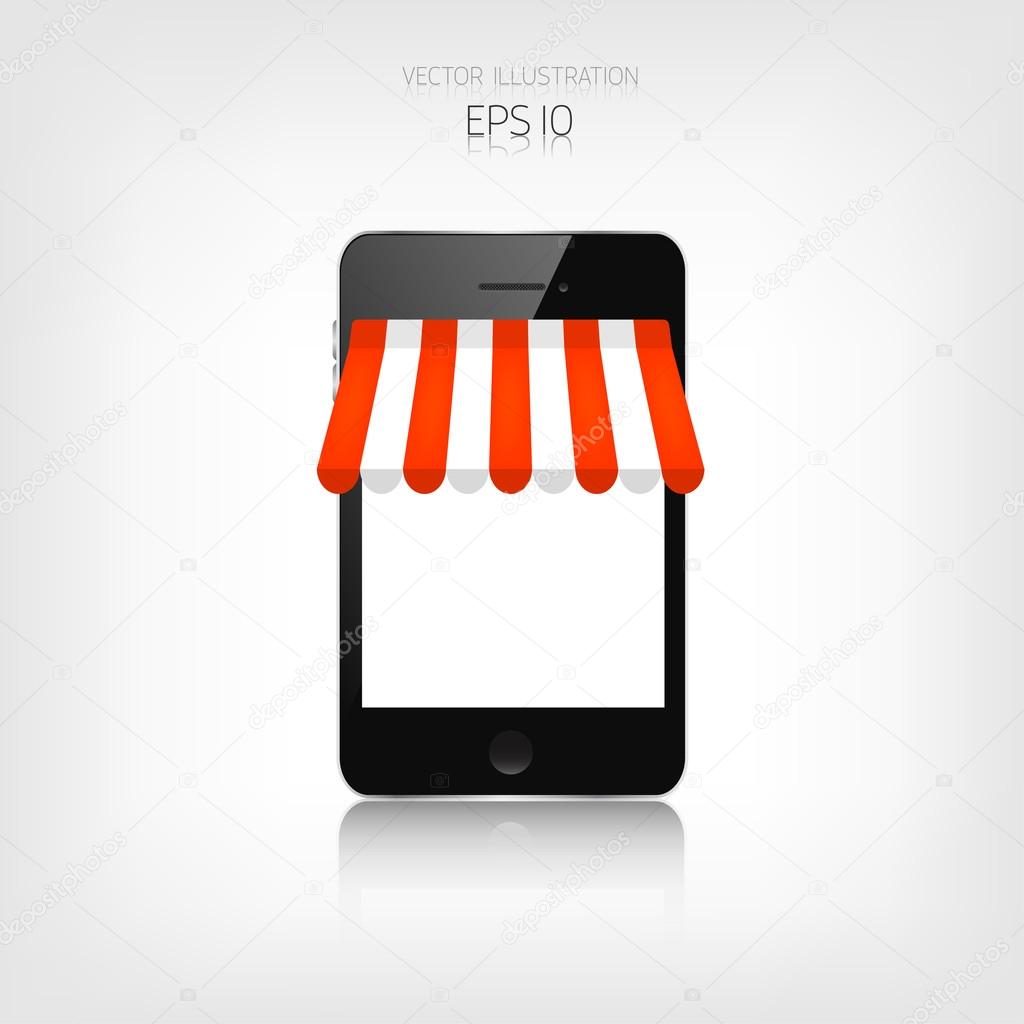 Internet shopping concept. Realistic smartphone. E-commerce. Online store. Web money and payments. Pay per click.