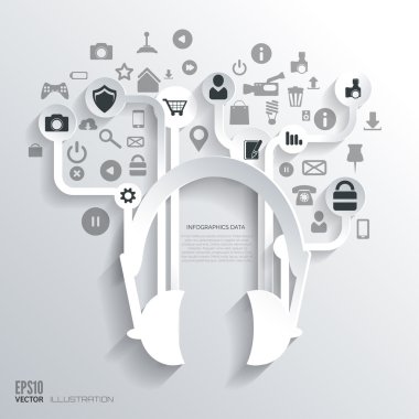 Kulaklık simgesi. Düz arka plan web simgeleri ile. Sembolleri arabirim. Bulut bilgisayar. Mobil cihazlar. İş kavramı.