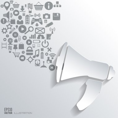 Hoparlör simgesi. Düz arka plan web simgeleri ile. Sembolleri arabirim. Bulut bilgisayar. Mobil cihazlar. İş kavramı.