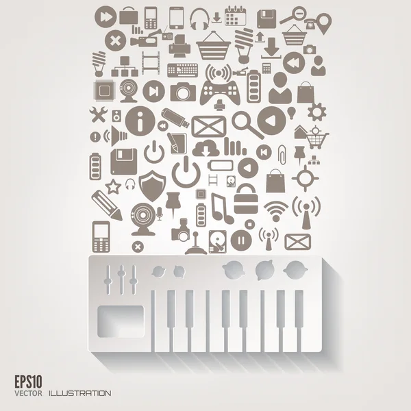 Icône instruments de musique. Fond abstrait plat avec des icônes web. Symboles d'interface. Cloud computing. Appareils mobiles.Concept d'entreprise . — Image vectorielle