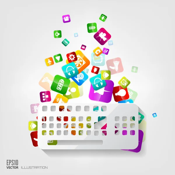 Icône du clavier. Bouton d'application.Médias sociaux.Cloud computing . — Image vectorielle