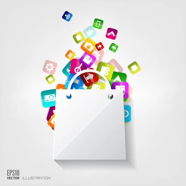 Icono de bolsa de compras. Botón de aplicación.Redes sociales.Cloud computing . — Vector de stock