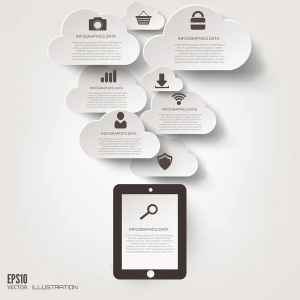 Wolk pictogram. Plat abstracte achtergrond met web pictogrammen. Interface symbolen. Cloud computing. Mobiele apparaten. Bedrijfsconcept. — Stockvector