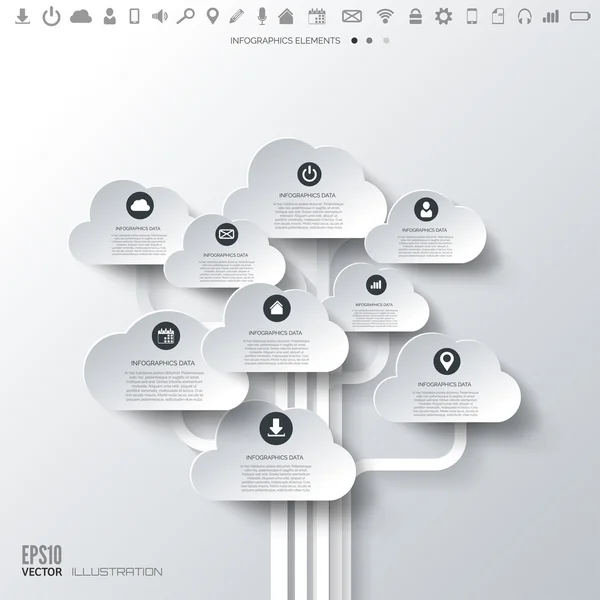 Icône Cloud. Fond abstrait plat avec des icônes web. Symboles d'interface. Cloud computing. Appareils mobiles.Concept d'entreprise . — Image vectorielle