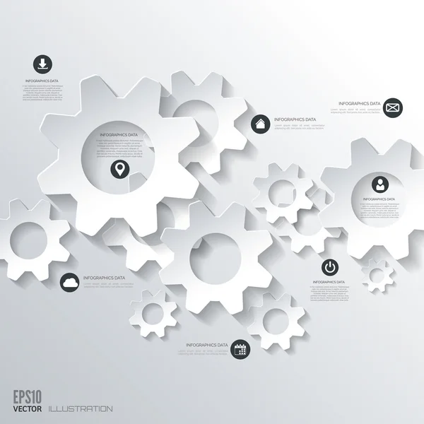 Icona impostazioni. Fondo piatto astratto con icone web. Simboli di interfaccia. Cloud computing. Dispositivi mobili.Concetto di business . — Vettoriale Stock