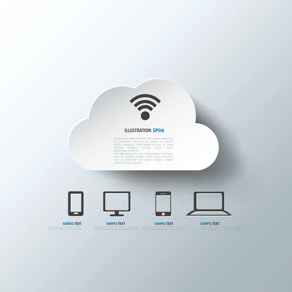 Sfondo cloud computing con icone web. Social network. App mobile . — Vettoriale Stock