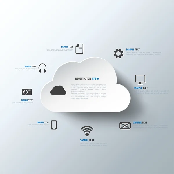 Cloud Computing Hintergrund mit Web-Symbolen. Soziales Netzwerk. mobile App. — Stockvektor