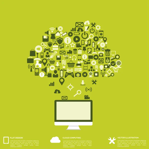 Plano de fundo abstrato com ícones da web. Símbolos de interface. Computação em nuvem. Dispositivos móveis . — Vetor de Stock