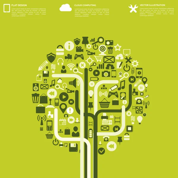 Plat abstrait avec des icônes du web. symboles de l'interface. le cloud computing. appareils mobiles. — 图库矢量图片