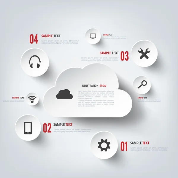 Cloud computing background with web icons. Social network. Mobile app. — Stock Vector