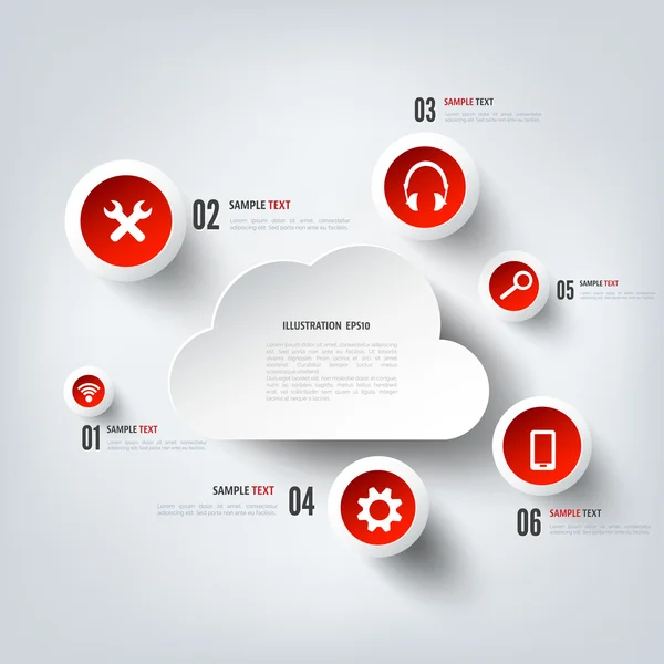 Fondo de computación en la nube con iconos web. Red social. Aplicación móvil . — Vector de stock