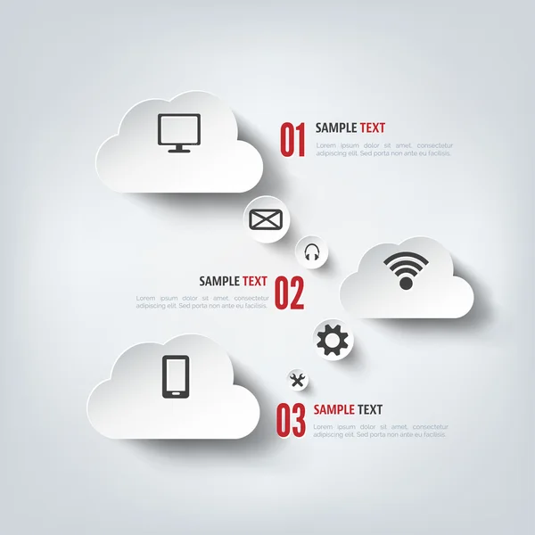 Fond Cloud Computing avec icônes web. Réseau social. Application mobile . — Image vectorielle