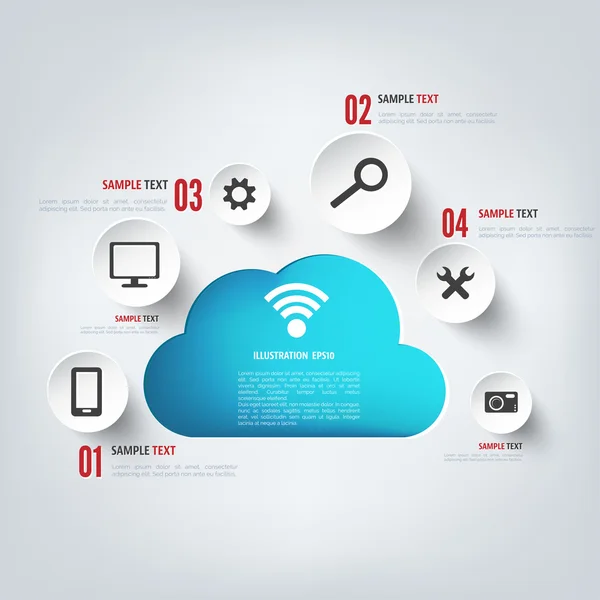 Fondo de computación en la nube con iconos web. Red social. Aplicación móvil . — Vector de stock