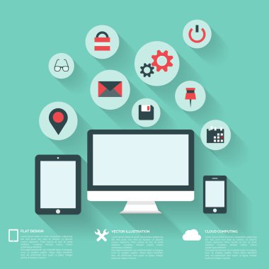 düz arka plan web simgeler. arabirim simgeler. bulut bilgisayar. Mobil cihazlar.