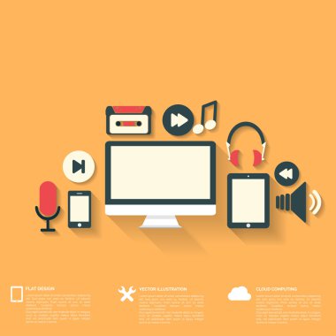 Müzik arka plan düz web simgeleri ile.