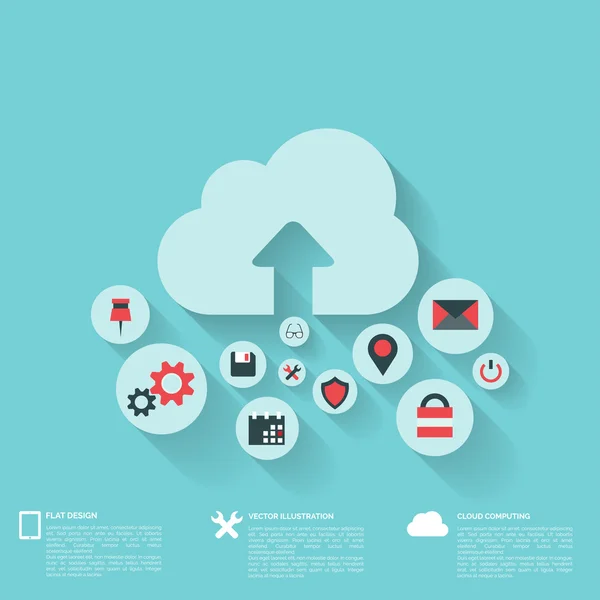 Plat abstrait avec des icônes du web. symboles de l'interface. le cloud computing. appareils mobiles. — 图库矢量图片