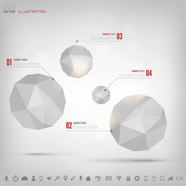 Fond géométrique polygonal abstrait avec icônes web. Éléments triangulaires . — Image vectorielle