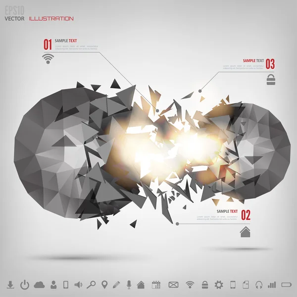 Fondo geométrico poligonal abstracto con iconos web. Elementos triangulares . — Archivo Imágenes Vectoriales