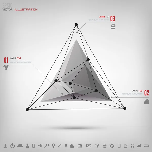 Abstract polygonal geometric background with web icons. Triangle elements. — Stock Vector