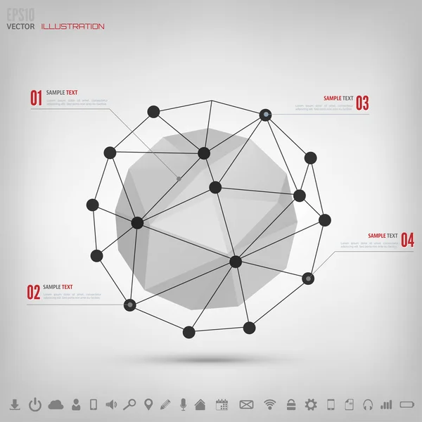 Astratto sfondo geometrico poligonale con icone web. Elementi triangolari . — Vettoriale Stock