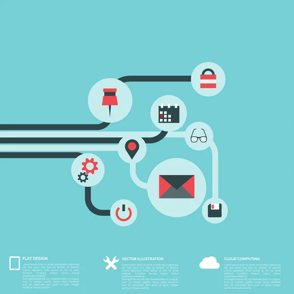 Fondo plano abstracto con iconos web. Símbolos de interfaz. Computación en nube. Dispositivos móviles . — Archivo Imágenes Vectoriales