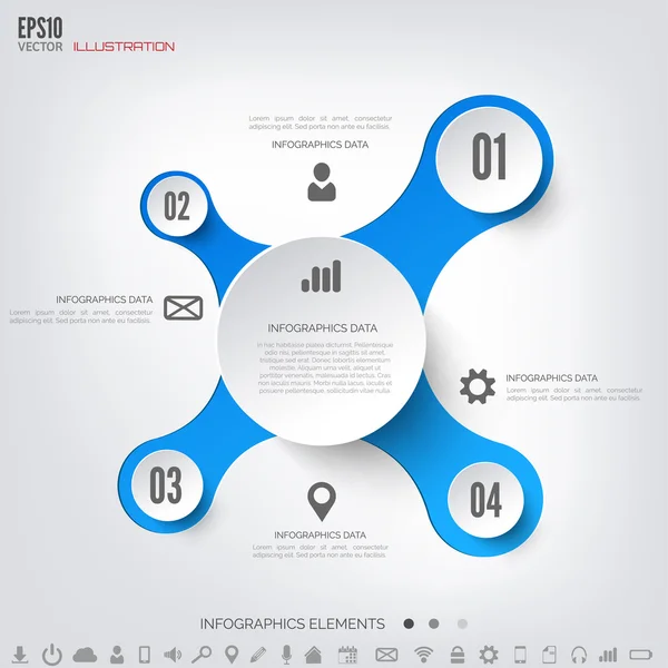 Fond Cloud Computing avec icônes web. Réseau social. Application mobile. Éléments d'infographie . — Image vectorielle