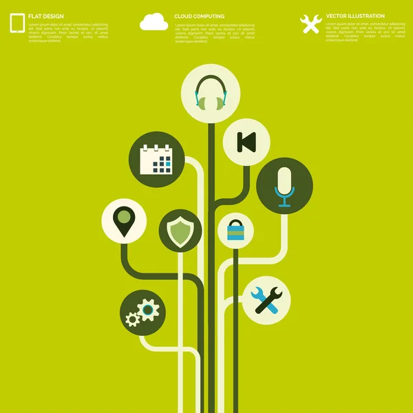 Plat abstrait avec des icônes du web. symboles de l'interface. le cloud computing. appareils mobiles. — Stockový vektor