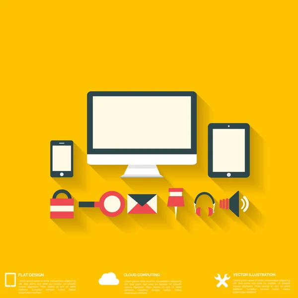 Lapos absztrakt háttér web ikonok. felület szimbólumok. Cloud computing. mobil eszközök. — Stock Vector